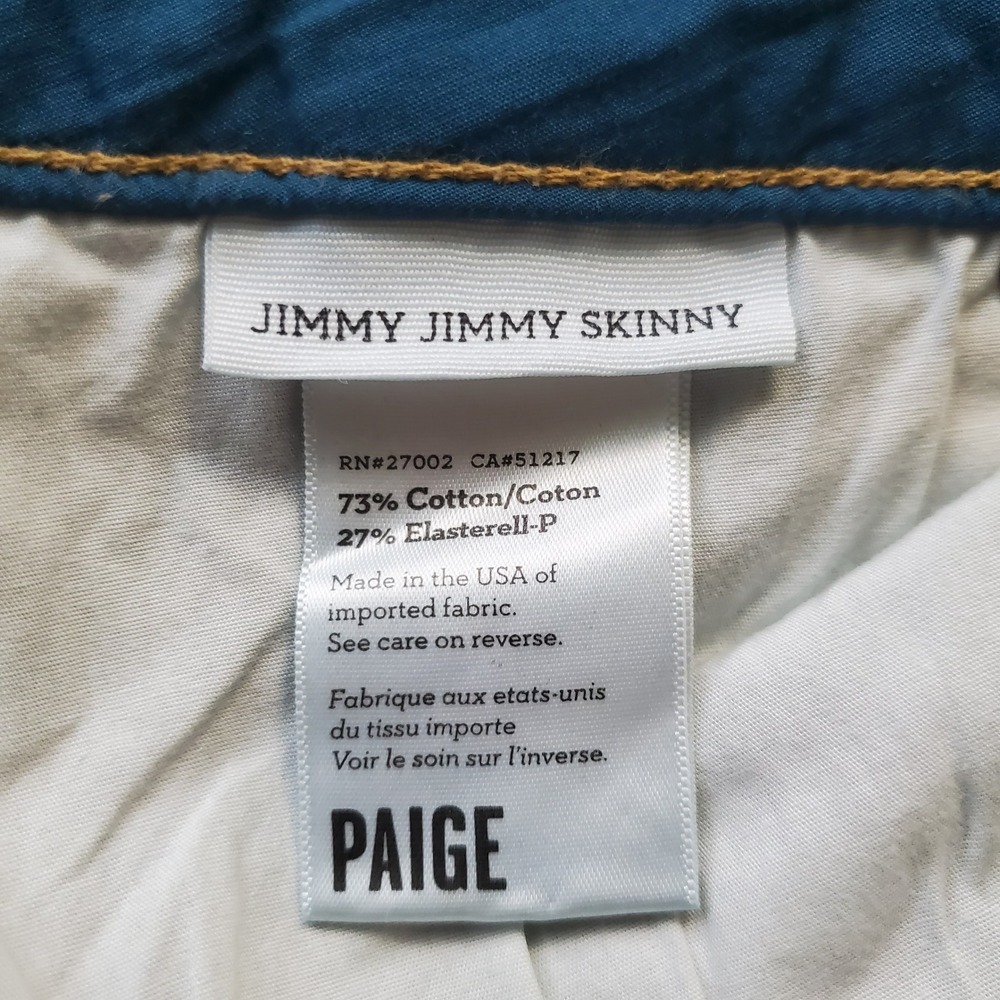 PAIGE Jimmy Jimmy Skinny‎ Jeans Blue Stretch Denim Women's Size 32 WA655 209493 - Picture 5 of 14